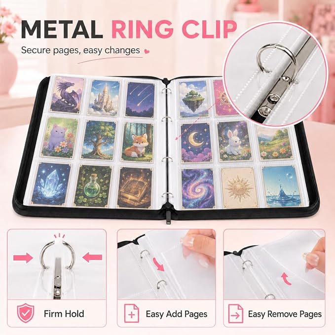 1008 Cute Card Binder 9 Pocket, 3-Ring Trading Card Binder with 56 Page Removable Sleeves, High Storage Waterproof Trading Card Holder Collection Card Album Organizer Case for TCG Cards - Blue