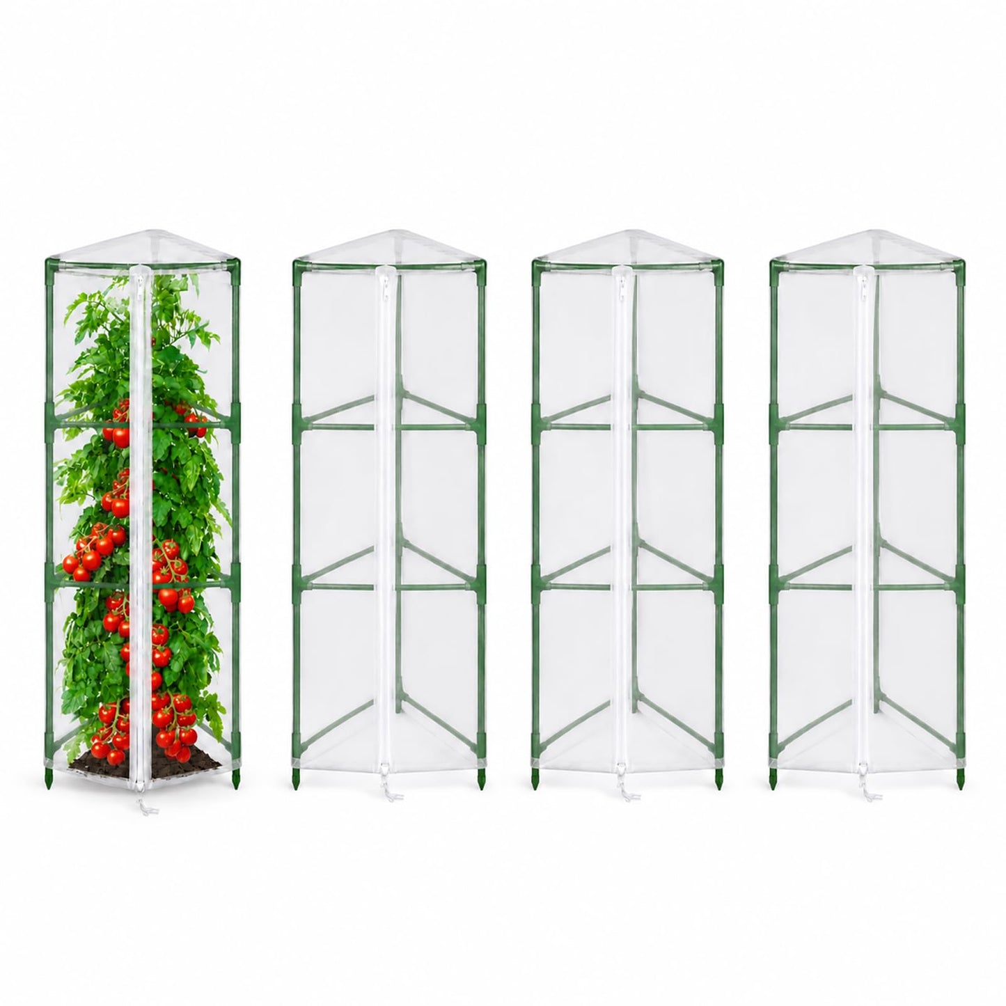 Halatool Garden Tomato Plant Cover Netting, Fits 40–55" Tall Square Tomato Cages, Garden Bird Netting with Zipper & Drawstring, Insect Barrier, Plant Covers from Insects Animals, 4 Pack, 45"×15.7"