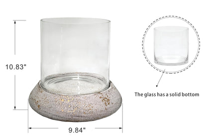 10.5" Farmhouse Glass Hurricane Candle Holder & Glass Vase with Shabby White Metal Base for Pillar & Flower Arrangement, Candlestick Holder, Terrarium, Centerpiece, Console Table, Dining Table, Mantel