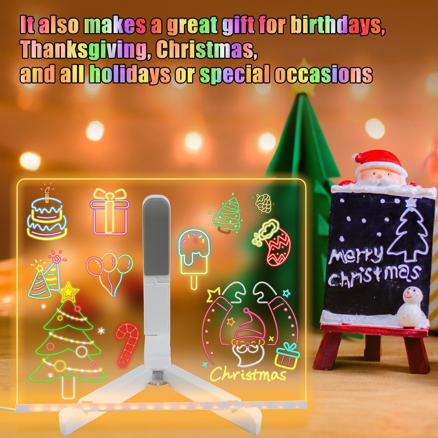 LED Note Board with Colors, Light Up Acrylic Message Board, Glowing Acrylic Dry Erase Board with Light, Led Drawing Board with Stand, 7 Markers (Small 5.9 * 5.9 inches)