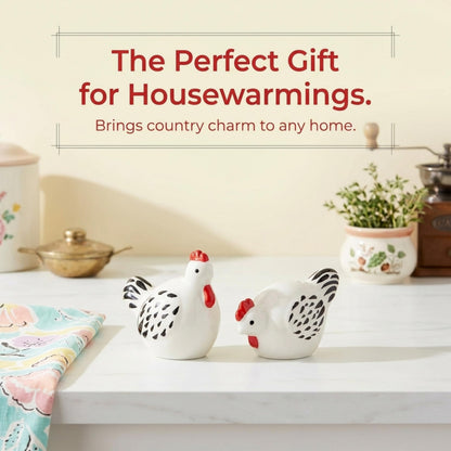 Cute Ceramic Farmhouse Salt & Pepper Shaker Set- Farm Chickens (Chickens)