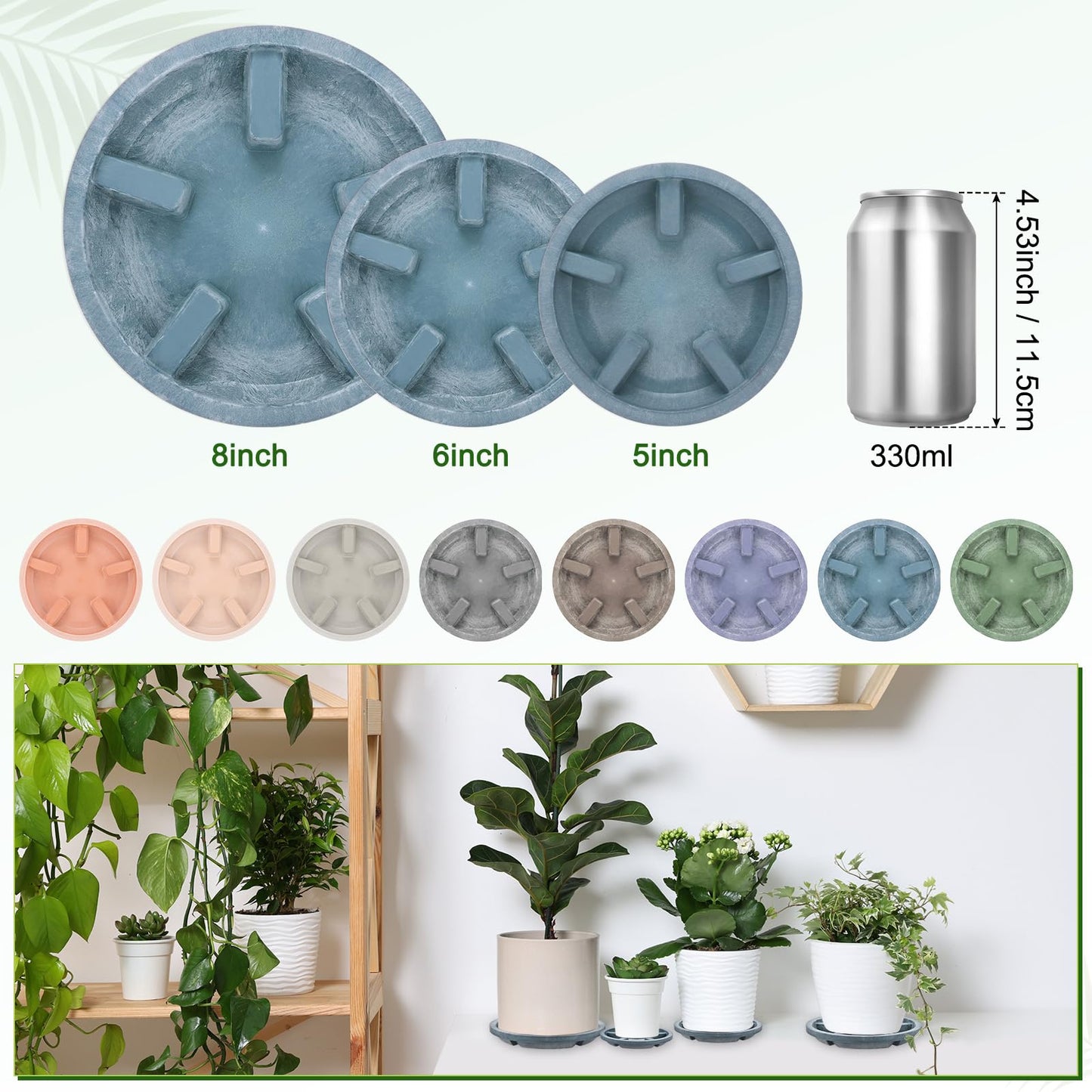 M METERXITY 2-Pack Plant Saucers, 8 Inch OD Anti-Rot Root Resin Flower Pot Plant Saucers for Indoor/Outdoor, Flowerpot Drip Tray [6.3 Inch ID, Blue]