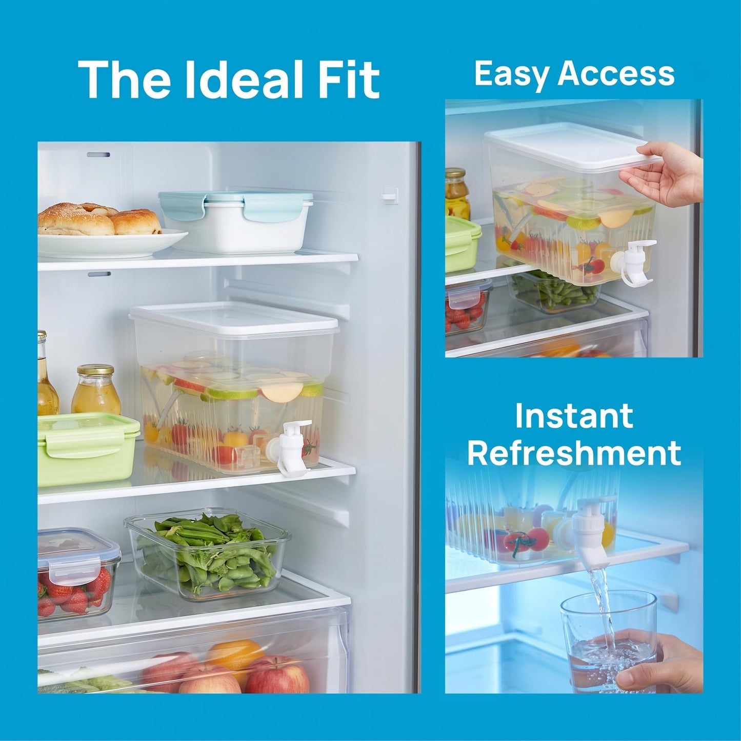 BEWBBAT 2 Pack 1.3 Gallon Fridge Drink Dispenser with Spigot, Leak-proof Plastic Beverage Drink Dispenser Refrigerator Iced Juice Lemonade Dispenser For Party, Bar