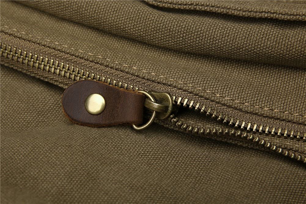 Sechunk Vintage Military Leather Canvas Laptop Bag Messenger Bags Medium （Army Green）