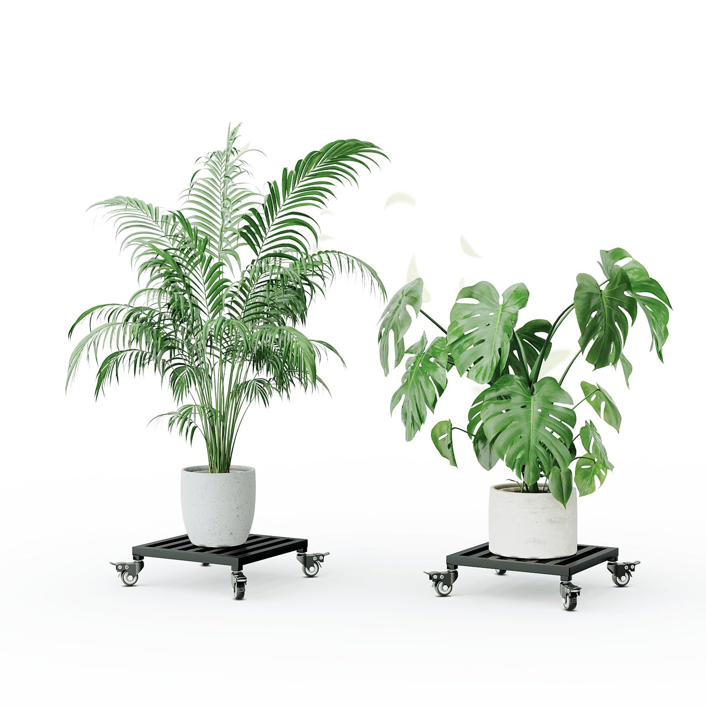 Zhongma 2 Pack 12" x12"x 3.5"H Square Plant Caddy with Wheels, Fully Assembled, Heavy Duty Construction, 300 Lbs Capacity, Load-Bearing Wheels with Brakes, No Installation Required