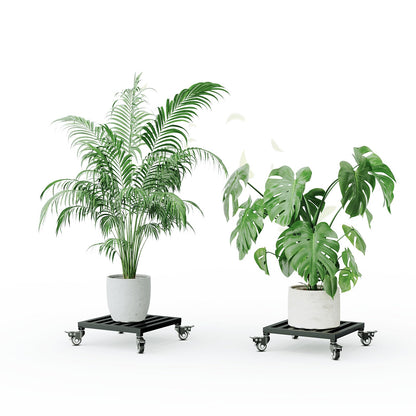 Zhongma 2 Pack 12" x12"x 3.5"H Square Plant Caddy with Wheels, Fully Assembled, Heavy Duty Construction, 300 Lbs Capacity, Load-Bearing Wheels with Brakes, No Installation Required