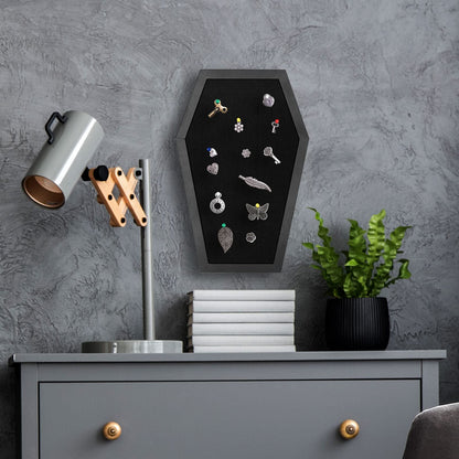 Gothvanity Coffin Pin Display Board - Wooden Felt Bulletin Board for Table Top or Wall - Gothic Decor for Home, Office and School - 17 x 11 Inches - Black