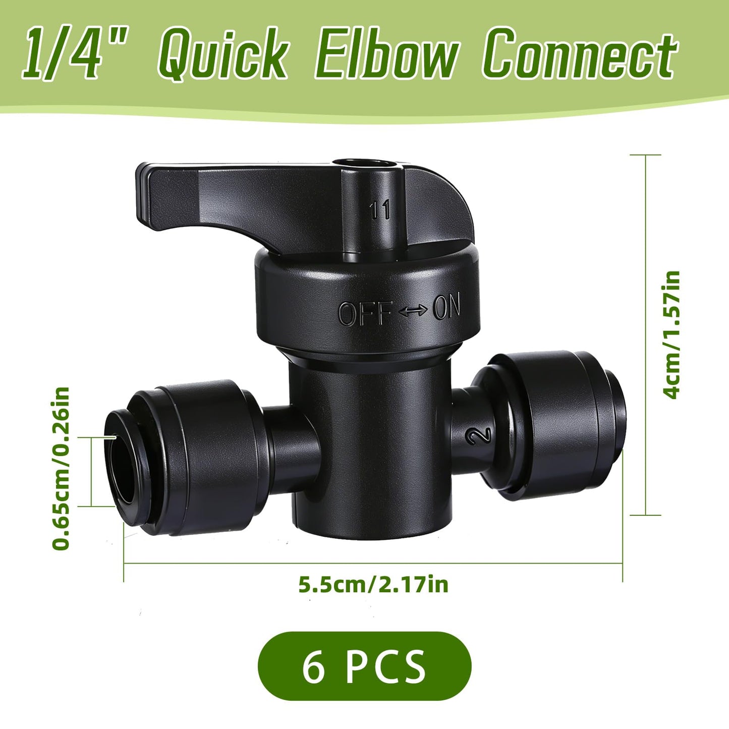 6 Pack Quick Connect 1/4" Drip Irrigation Shut Off Valve Fittings, Push-to-Fit Drip Irrigation Switch Valve Connectors for 1/4 Inch Drip Tubing,Anti-Leak Connectors for Garden Irrigation System