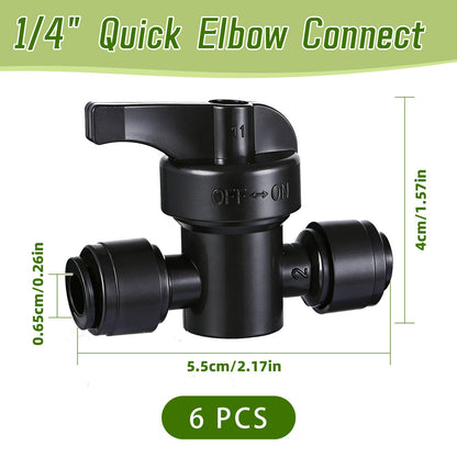 6 Pack Quick Connect 1/4" Drip Irrigation Shut Off Valve Fittings, Push-to-Fit Drip Irrigation Switch Valve Connectors for 1/4 Inch Drip Tubing,Anti-Leak Connectors for Garden Irrigation System
