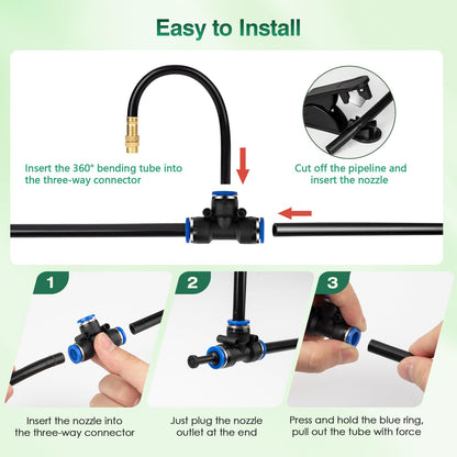 39FT Garden Mister System, Automatic Garden Watering System with 360-degree Bending Dropper Atomizing Copper Nozzle, Drip Irrigation System for Garden, Greenhouse, Yard, Lawn, Plant (12 Spray Nozzles)