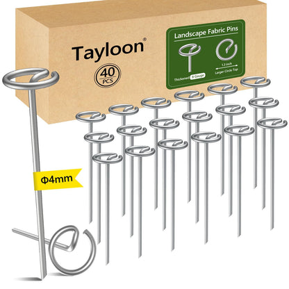 40 Pcs Landscape Fabric Stakes, Thickened 8 Gauge Circle Top Garden Stakes, Not Easy to Bend 6 inch Galvanized Landscape Staples for Plant Support, More Holding Power Than U-Shaped Landscape Pins