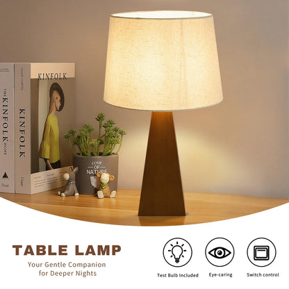 Booniture Table Lamp for Bedroom, Bamboo Bedside Lamps with Beige Linen Shade for Nightstand, Dimmable Desk Lamp for Dorm, Living Room, Office, Kids Room (Walnut)