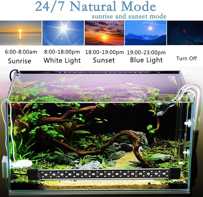 Submersible Aquarium Light for Fish Tank,24/7 Mode Full Spectrum LED Fish Tank Light with Air Bubble Hole RGB Color Changing Brightness Timer Adjustable,11.8inch 10W Fish Light