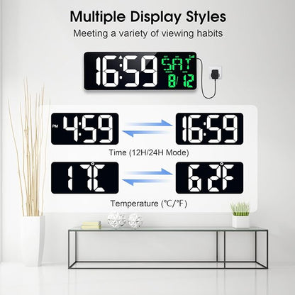 17 Inch Digital Wall Clock Large Display Bluetooth Sync Time, Auto-Dimming Large Digital Wall Clock with Remote, Date/Week/Temperature/DST, Plug-in Digital Clock for All Spaces Use, Gift