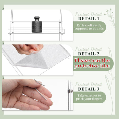 Ziliny 2 Pcs 16 Inch 3 Tier Clear Hanging Window Plant Shelves Acrylic Shelves Hanging Plant Stand Window Hanger Flower Pot Organizer Storage for Indoor Wall Garden Grow Herb