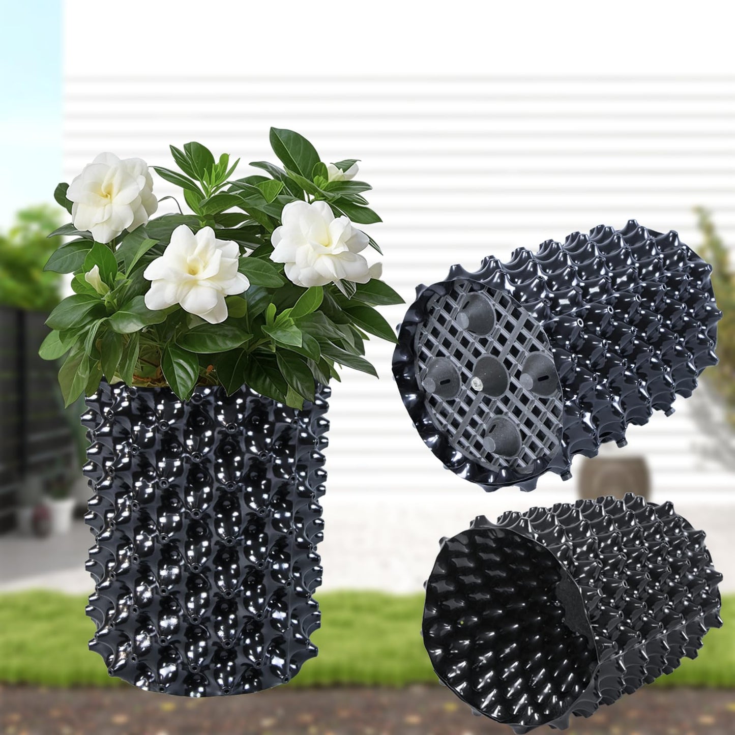Plant air pruning pot, honeycomb porous structure design, improve root system development, prevent decay, suitable for flowers/vegetables/seedlings, farm planting solutions (Black, 8inches-3G-6P)