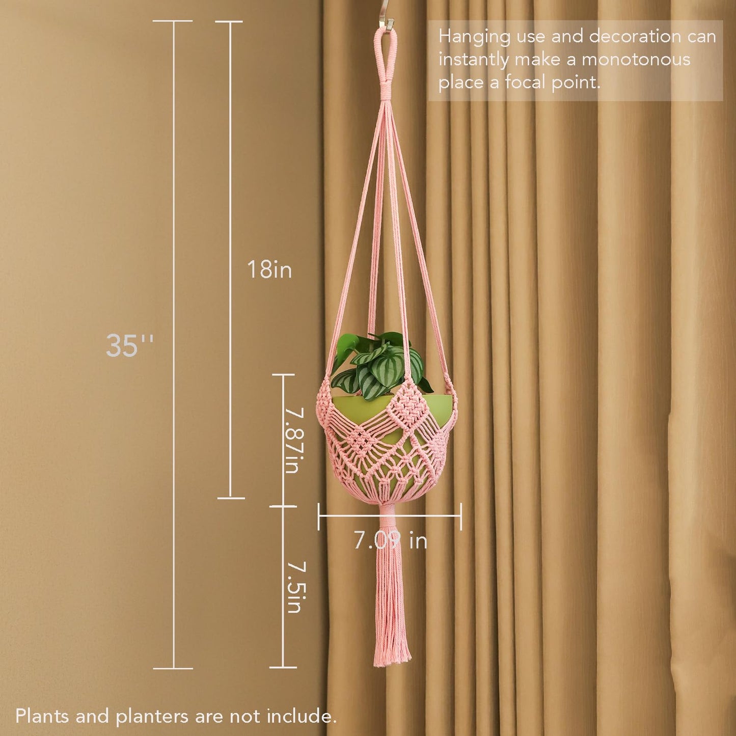 Hanging Planter with Patterns,2Packs Macrame Plant Hangers Indoor Macrame for up to 8 inch Pot Crochet Boho Plant Hanger Holder for Indoor Outdoor with 2S Shaped Stainless Steel Hooks (Pearl Pink)