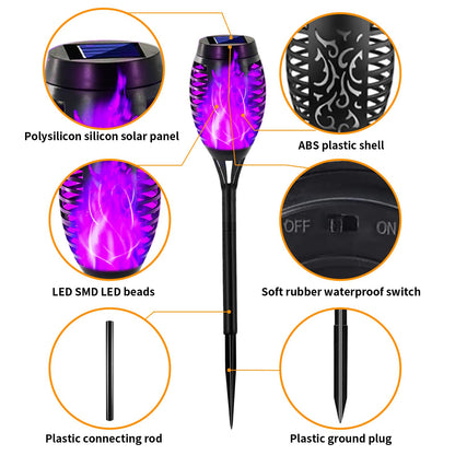 Swingers Solar Lights Outdoor,Halloween Solar Torch Lights with Flickering Flame,Waterproof Outdoor Garden Lights for Outside Patio Pathway Yard Decorations(12, Purple)
