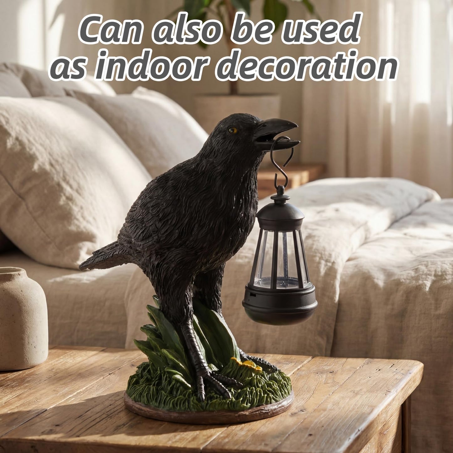 Rempry Solar Garden Crow Statue Decor, Gothic Crow Light for Yard Lawn Patio Outdoor, Unique Birthday Housewarming Halloween Gifts for Mom Family, Friend