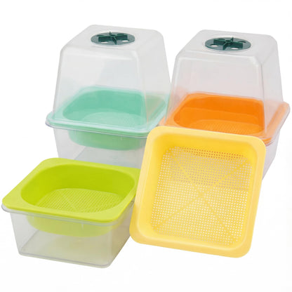 Microgreen Growing Trays, 5" x 5" Sprouting Tray with Humidity Dome, 1.2 mm Small Mesh Holes, BPA Free, Sprouter Kit for Growing Mirco Seeds, Like Broccoli, Alfalfa, Radish, Clover - 4 Pack | Clear