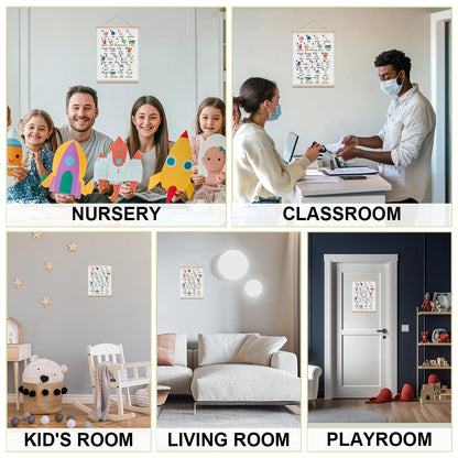 Baseball Alphabet Nursery Wall Art Poster Hanger, Baseball Alphabet Learning Wall Hanging Banner for Boys Room Nursery Playroom Bedroom Classroom