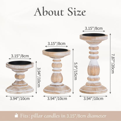 Inweder Wood Pillar Candle Holder: 3Pcs Rustic White Candle Holders for Pillar Candles Wood Candle Holders Distressed Wooden Farmhouse Candle Holder Large Rustic Candle Holder for Fireplace Table