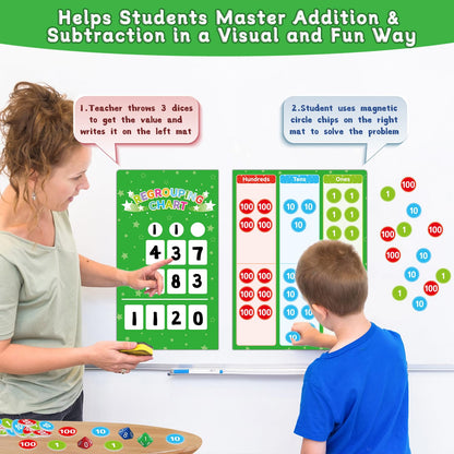 Magnetic Regrouping Math Base Ten Place Value, 2026 New Upgraded Addition & Subtraction Math Manipulatives Dry Erase Whiteboard for Kids 1st 2nd 3rd Grade, Math Games Homeschool Classroom Must Haves