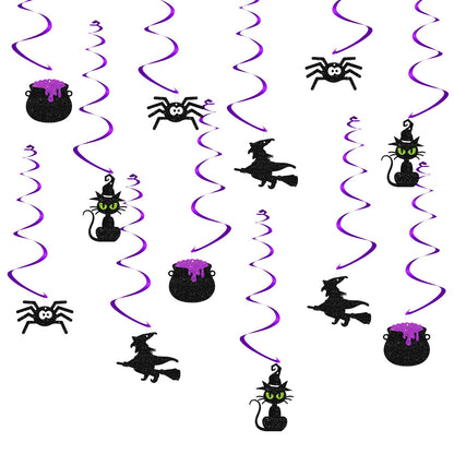 24pcs Halloween Hanging Swirl Decorations, Witch/Cauldron Signs Ceiling Whirl Streamer Hanging Banner, Baby Is Brewing Hanging Swirls for Halloween Party Decoration