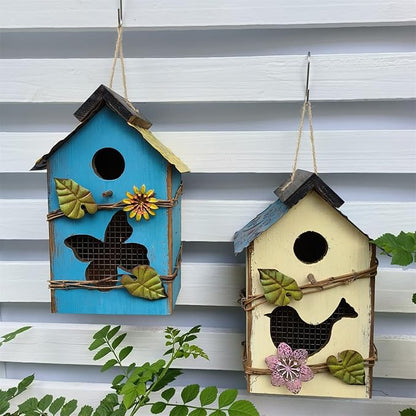 Generic Wood Bird House for Outside, 10"" H Hanging Bird House with Waterproof Metal Roof, Vintage Rustic Decorative Birdhouse Wooden Bird Nest Box for Outdoor Garden Yard Decorations (Yellow)
