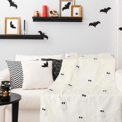 JarThenaAMCS Halloween White Ghost Throw Blanket Chenille Soft Blankets for Home Bedroom Living Room Sofa Couch Outdoor Travel, 50 x 60 Inch