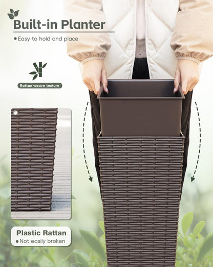 Acurax 24 Inch Tall Plastic Planters (Set of 2), Detachable Inner Pot & Drainage Holes, Outdoor Decorative Flower Pots for Large Plants, Trees, Patio, and Garden, Brown