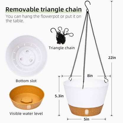 QCQHDU 2 Pack 8 Inch Hanging Planters for Indoor Outdoor Plants, Hanging Baskets Flower Pots with Reservoir Tray & Visible Water-Level