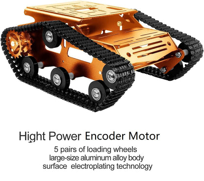 XiaoR GEEK Smart Robot Car Chassis Kit Full Metal Big Tank Chassis with 2WD Motors for Arduino Raspberry Pi Jetson Python DIY Smart Car Learning Kit (Gold 1, with Encoder Motor)