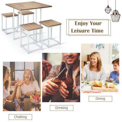 Giantex 5 Piece Dining Table Set, Dining Set for 4 with Square Stools, Small Kitchen Table Set with Metal Frame, Compact Design for Small Space, Home Kitchen Bar Pub Apartment