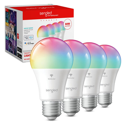 Sengled WiFi Color Changing Light Bulb, Alexa Smart Light Bulbs that Compatible with Alexa & Google Assistant, A19 RGB No Hub Required, 75 W Equivalent 800LM CRI>90, Set of 4