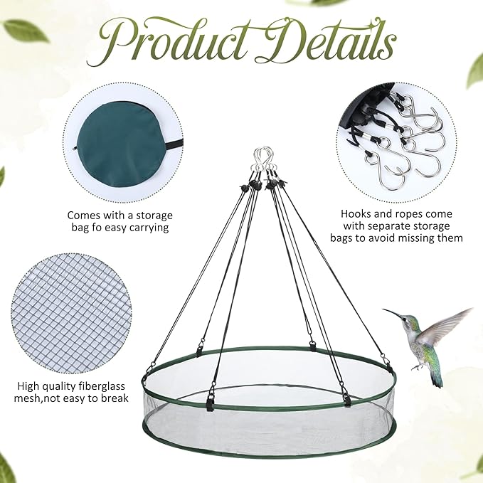 FoldTier 2 Pieces Universal Wild Bird Seed Catcher Hanging Hoop Platform Bird Seed Catcher Tray for Hummingbird Feeders Bee Feeder Outdoor Garden Accessories (24 Inch)