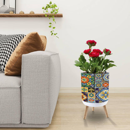 GDYAONCA Plants Flower Pot Mexican ceramic talavera tiles big collection retro seamless for Plant Pots with Stand Indoor Outdoor Plant Stands for Planting Corner Living Room Balcony Garden Patio