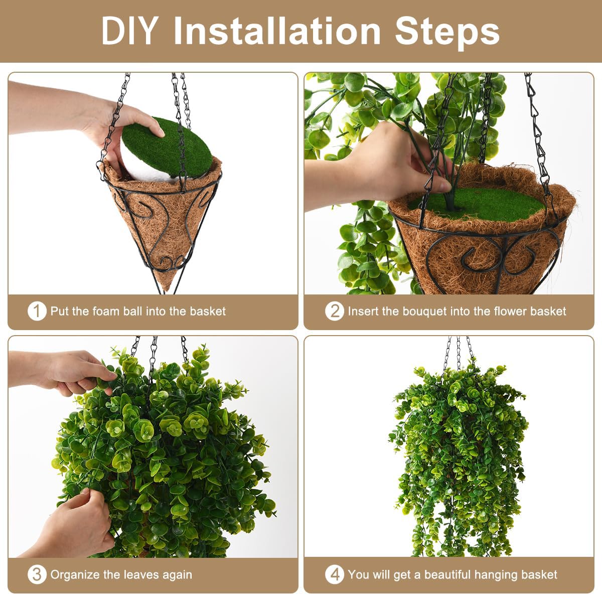 ZFProcess Artificial Faux Hanging Plants Basket for Spring Summer Outdoor Decoration, Fake Eucalyptus Plant UV Resistant Look Real for Outside Porch Home Patio Balcony Yard(Eucalyptus)