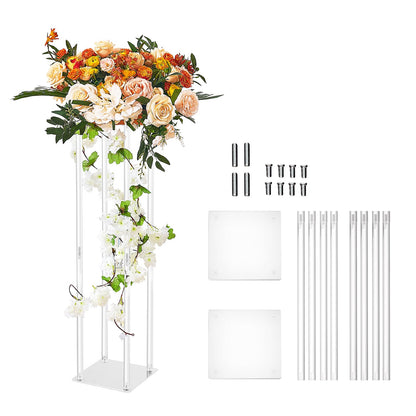 Happybuy 2PCS 31.5inch Wedding Flower Stand, Acrylic Vase Column Geometric Centerpiece, Floral Display Rack with Acrylic Laminate for Events, Reception, Party, Home Decoration