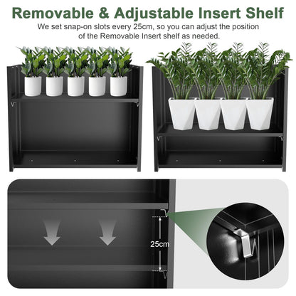 Baotree Metal Large Planter Box 38" L x 13" W x 30" H, Heavy Duty Tall Rectangle Outdoor Planter Box with Removable Insert Shelves for Porch, Garden, Patio, Yard (Black)