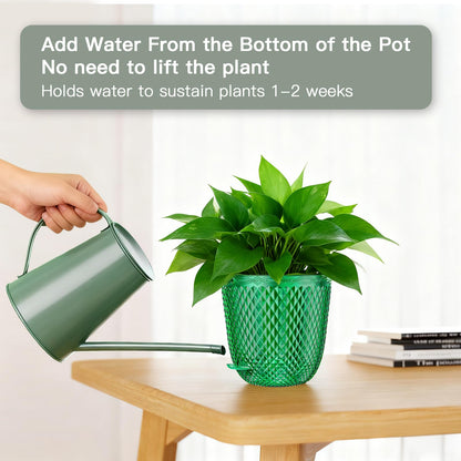 QCQHDU Hanging Planters for Indoor Plants, 2-Pack 7.2 Inch Self Watering Hanging Pots, Plastic Plant Hanger with Drainage Holes and 3 Hooks Chains for Garden Home (Emerald)