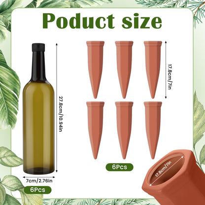 SHENGYIWA 12 Pcs Self Watering Spikes for Plants Terracotta Automatic Plant Waterer Stakes with(25.5 Oz) Plastic PET Bottles, 6 Set Self Watering Globes Keep Plants Watered for 7-9 Days (6, Green)