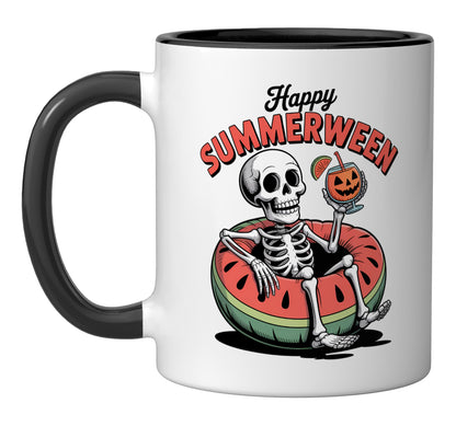 Spooky Summer Halloween Themed Happy Summerween Ceramic Mug, Black/White