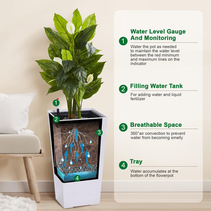ActiveTrail 22.5" Tall Planters Set of 2 – High Front Porch Planter with Drainage Holes, Water Level Monitor, Inner Bucket – Ideal for Porch, Patio, Garden, Indoor & Outdoor
