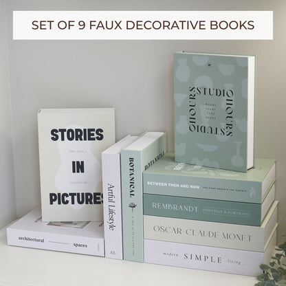 Beautiful Decorative Books - Set of 9 Boxes Enhance Your Coffee Table, Bookshelf or Mantel Shelf Decor - Aesthetic Fake/Faux Books for Modern Home Decoration, Photo Storage and as a Keepsake Box