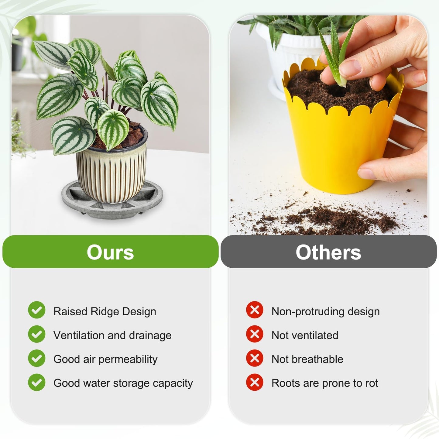 M METERXITY 2-Pack Plant Saucer, 6.3 Inch/16 cm Plastic Plant Trays Thicker for Pots/Indoor/Outdoor/Water Drainage and Protection, Flowerpot Drip Tray [Yellow Veins]