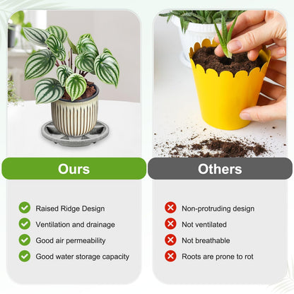 M METERXITY 2-Pack Plant Saucer, 6.3 Inch/16 cm Plastic Plant Trays Thicker for Pots/Indoor/Outdoor/Water Drainage and Protection, Flowerpot Drip Tray [Yellow Veins]