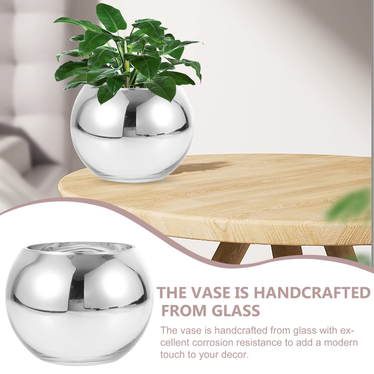 GANAZONO Glass Flower Vase 5.9 Inch Round Bubble Bowl Floral Arrangement Container Home Table Centerpiece Decorative Modern Design
