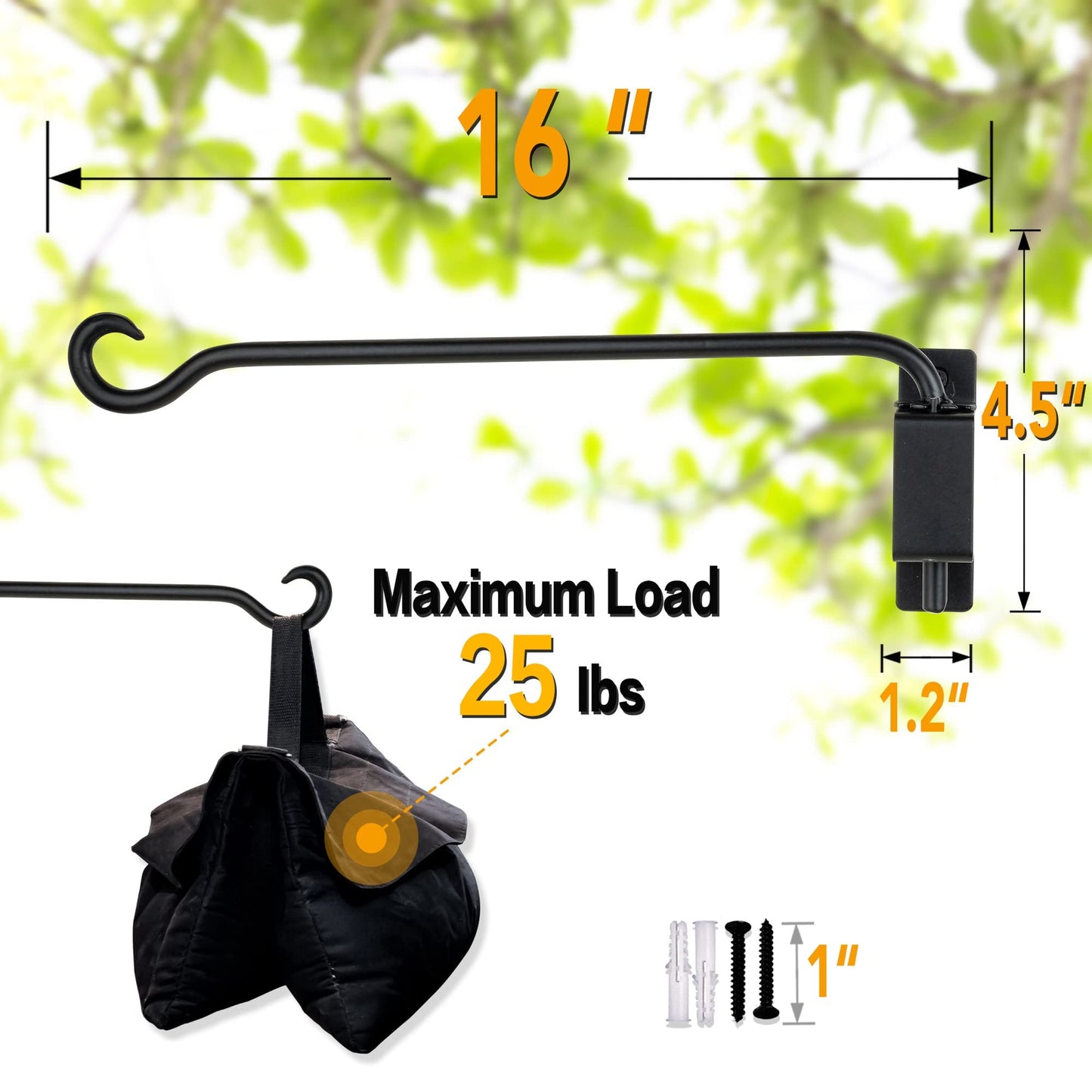 AJART Swivel Hanging Plant Bracket: Outdoor Bird Feeder Hangers for Wall Mount 16 Inch - 2 Pieces Hummingbird Feeder Hook for Flower Basket