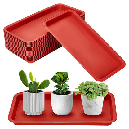 INTERWARM 22 Pcs Rectangular Planter Saucer Pans, Large Plastic Plant Drip Trays for Watering,Flower Pot Trays for Indoors Outdoors Garden Supplies (Indian Red, 13x6.7x0.83in)